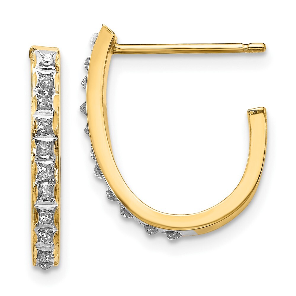 14k Yellow Gold 0.01Ct Diamond Fascination J Hoop Earrings for Women 0.65g