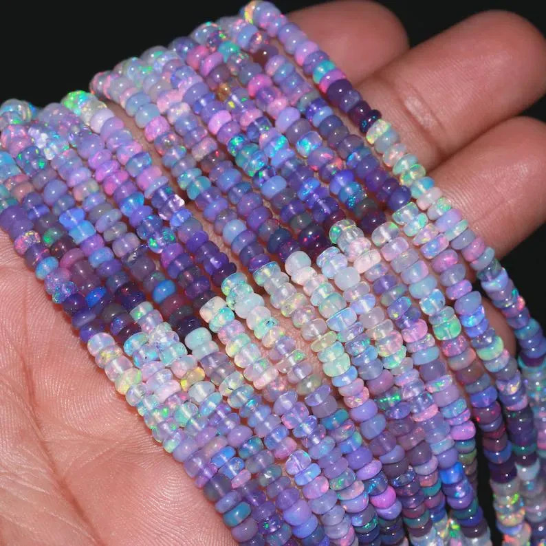 Natural Ethiopian Opal Rondelle Beads: Welo Fire Lilac Opal Gemstone (3mm-4mm)