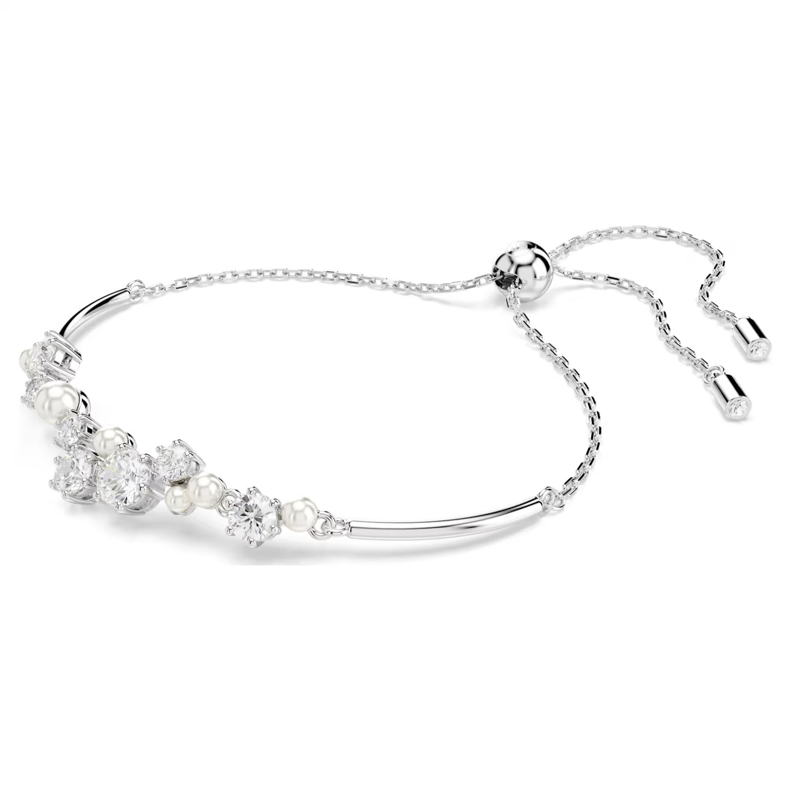 Constella White Rhodium Plated Bangle Crystal Pearl Round Cuts New