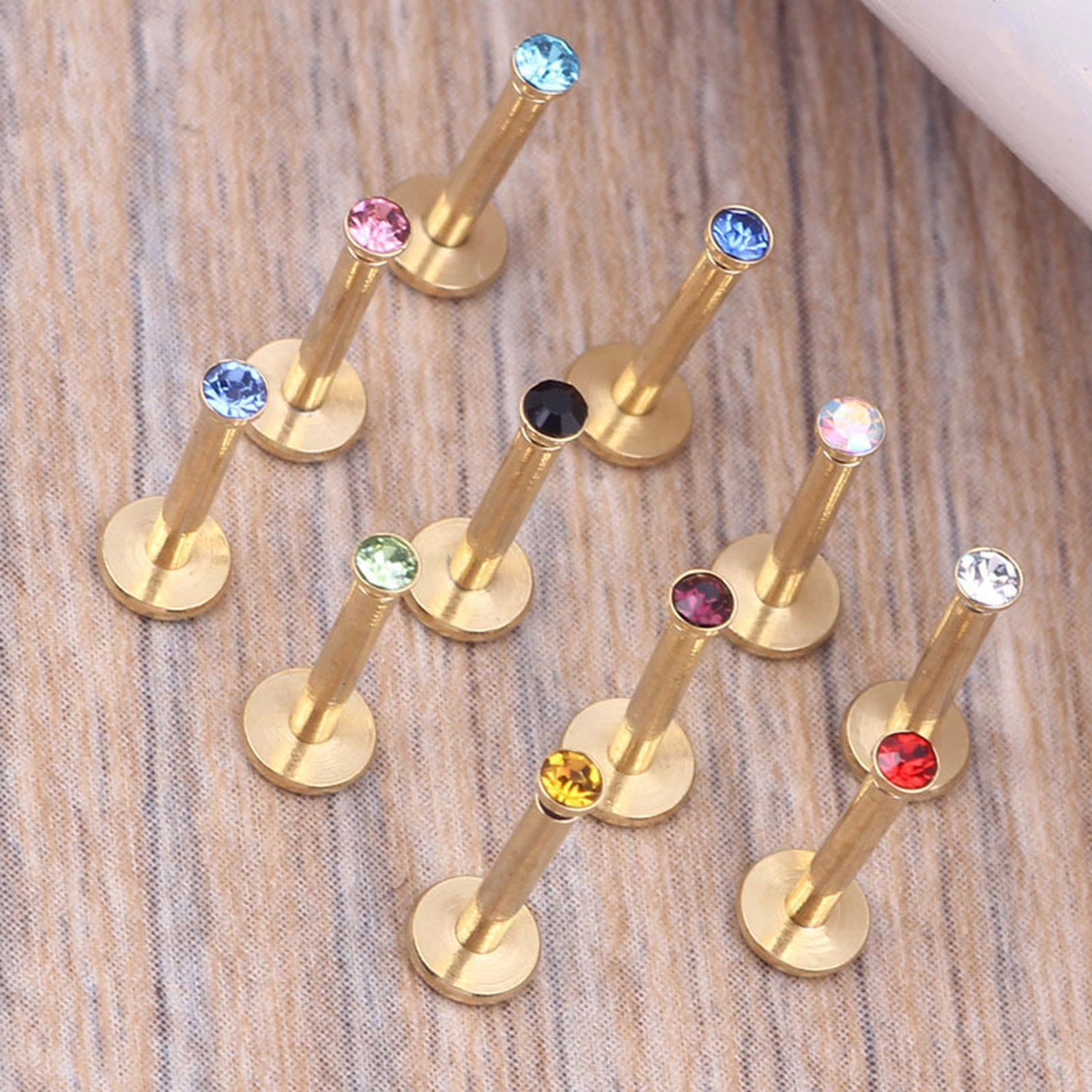 10 pcs Crystal Gem Labret Stud Lip Tragus Ear Cartilage Ring Body Piercing 16g