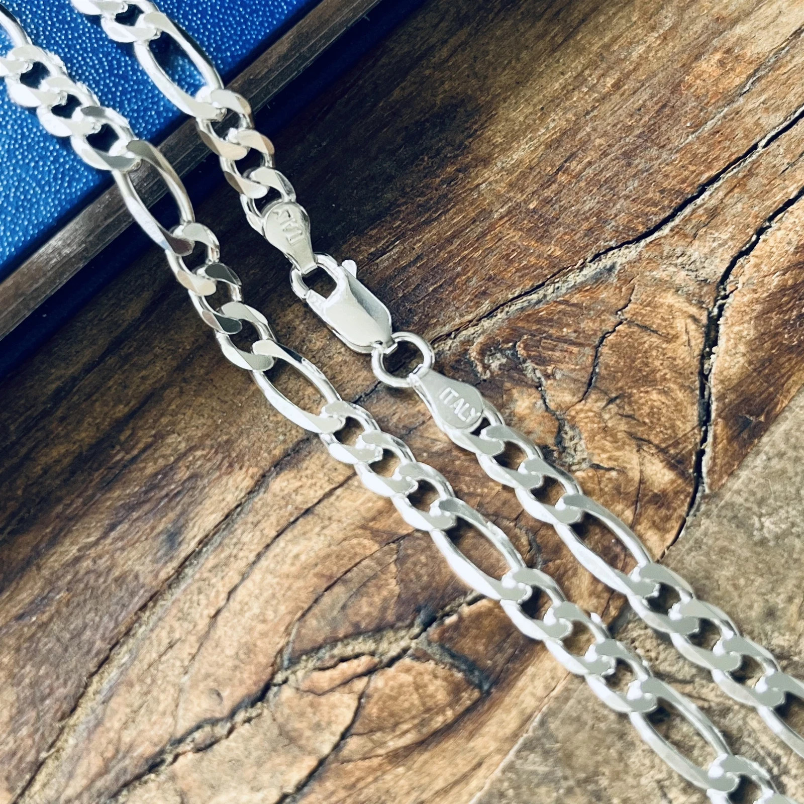 Real Sterling Silver Mens Boys Figaro Solid Chain Bracelet or Necklace 925 Italy