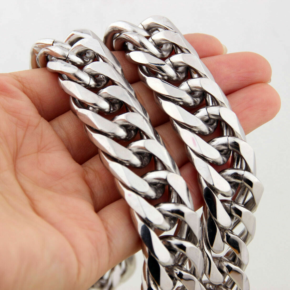 HEAVY 20mm Silver Cut Curb Cuban Link Chain 316L Stainless Steel Men’s Necklace