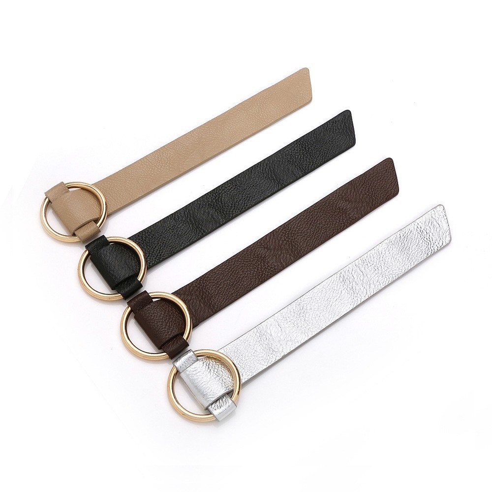 Women Leather Bracelet Adjustable Cuff Bangle Gold Circle O Ring Fashion Jewelry