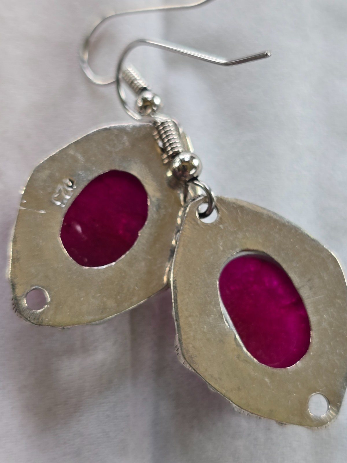 JULY BIRTHSTONE RUBY Sterling Silver Drop Earrings SS Ear Wires 12 x 15mm Stones