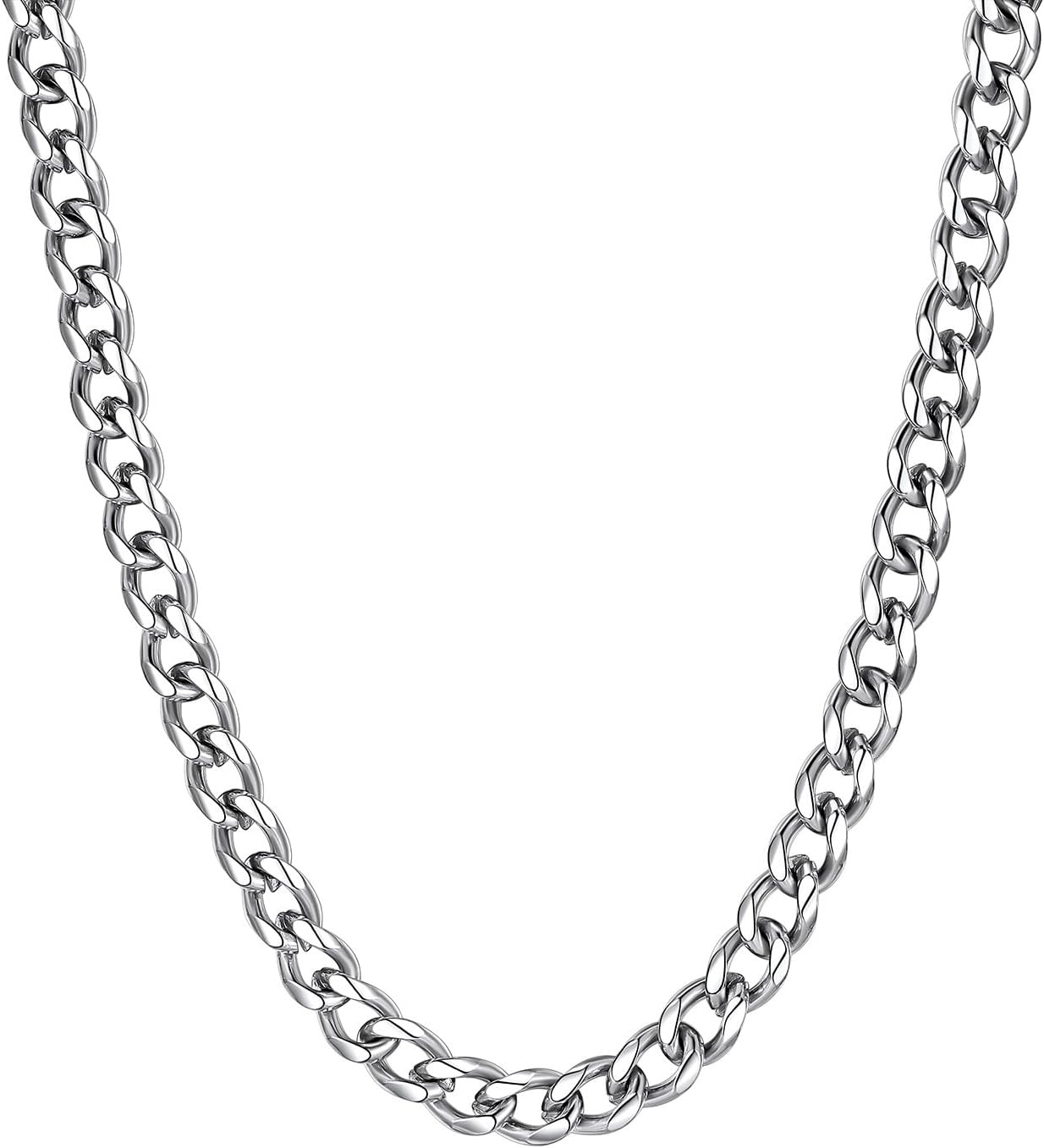 Miami Cuban Link Chain Necklace for Men, Stainless Steel Curb Chain, 4.8/6/10/14