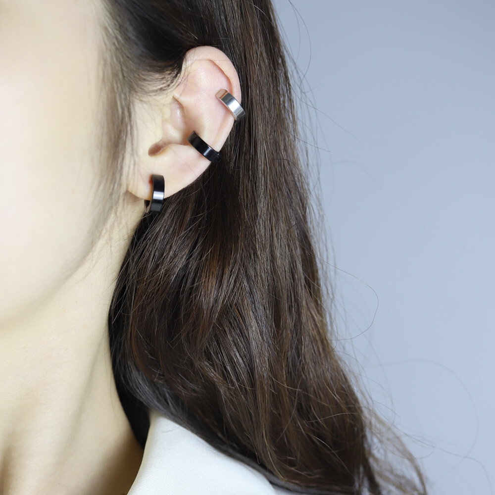 Non-Piercing Fake Ear Stud Cuff Hoop Earrings Stainless Steel Men Women