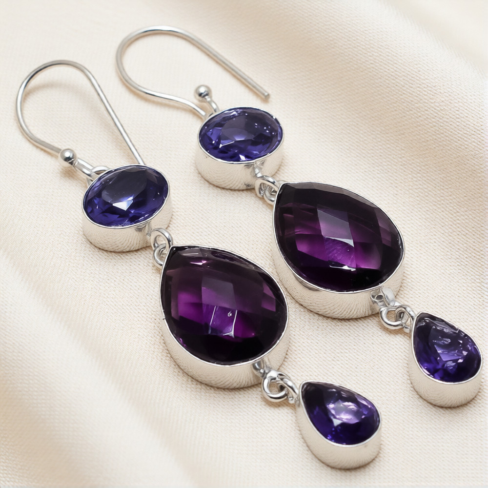 African Amethyst Gemstone 925 Sterling Silver Handmade Jewelry Earrings 2.2″