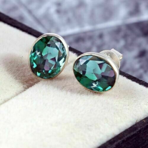 2Ct Oval Cut Alexandrite Solitaire Women’s Stud Earrings 14K White Gold Finish