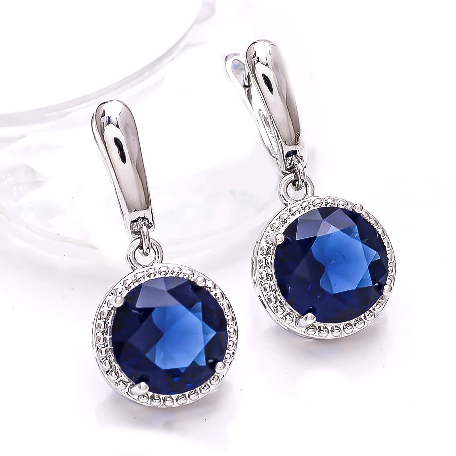 Blue Sapphire – Simulated Gemstone 925 Sterling Silver Earring 1.15″ E7475