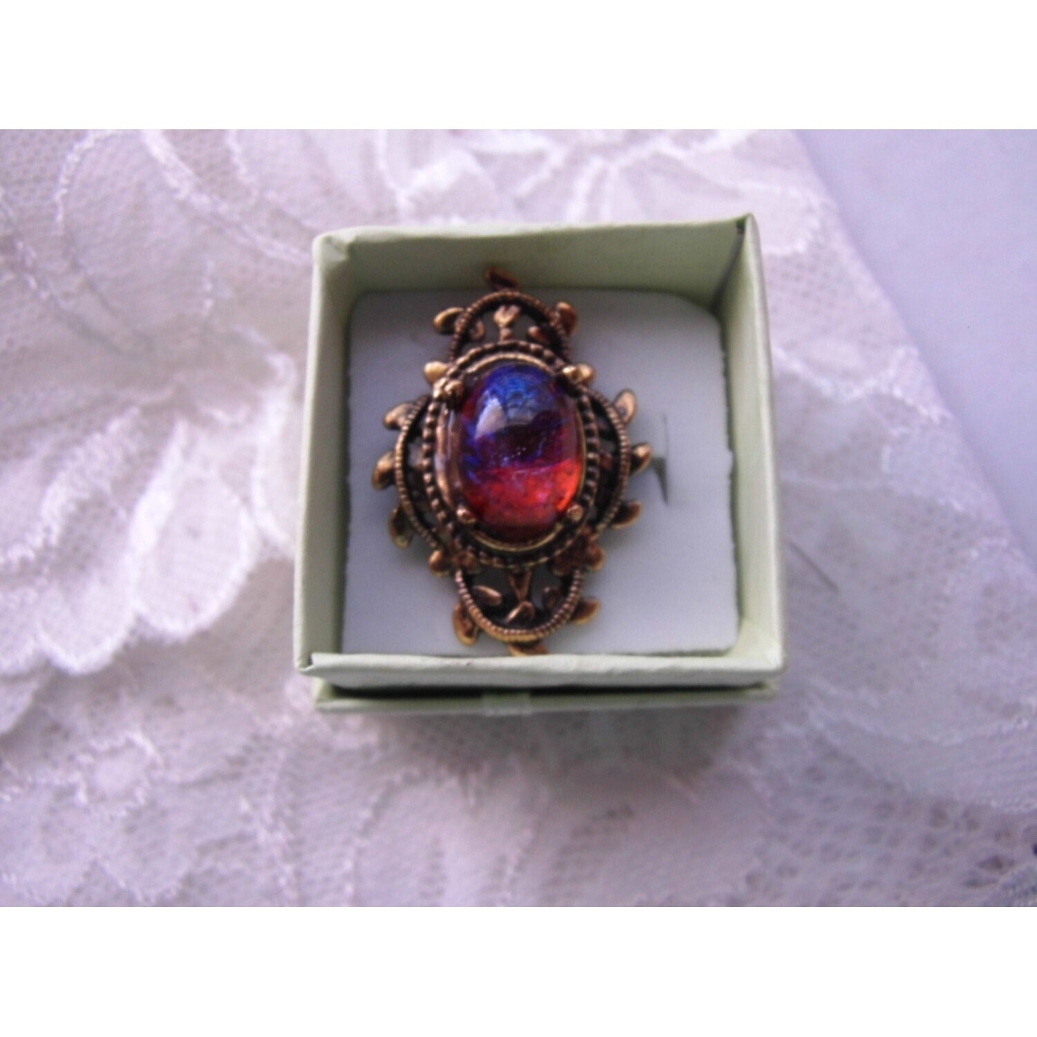 BIRTHDAY GOTHIC Renaissance Medieval gold Ring Mexican Fire Opal Dragons breath