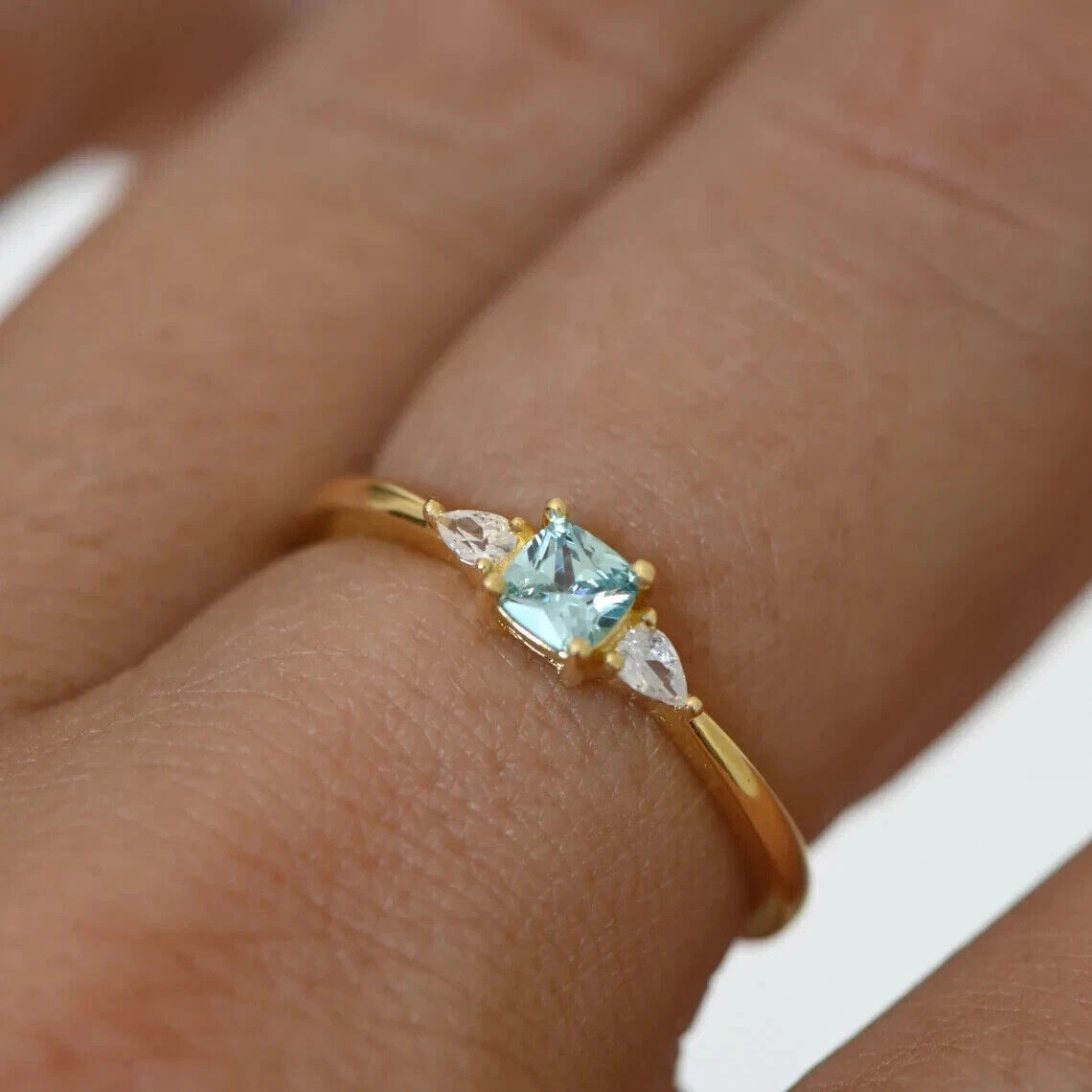1.50Ct Cushion Cut Simulated Aquamarine Engagement Ring 14k Yellow Gold Plated