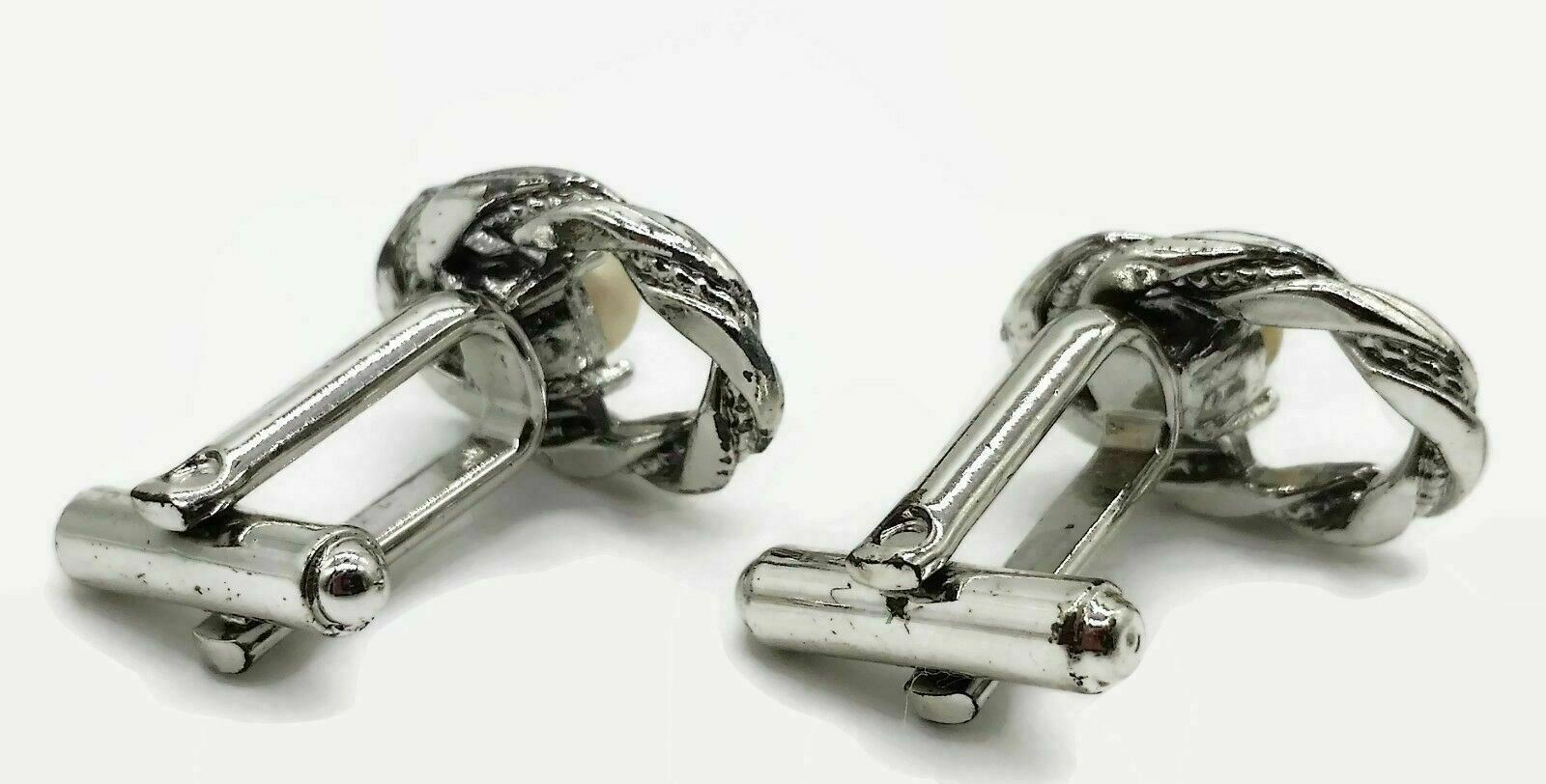 Sliver Toned 3/4″ Cufflinks Cuff Links w/ Faux Pearl Male Female Unisex