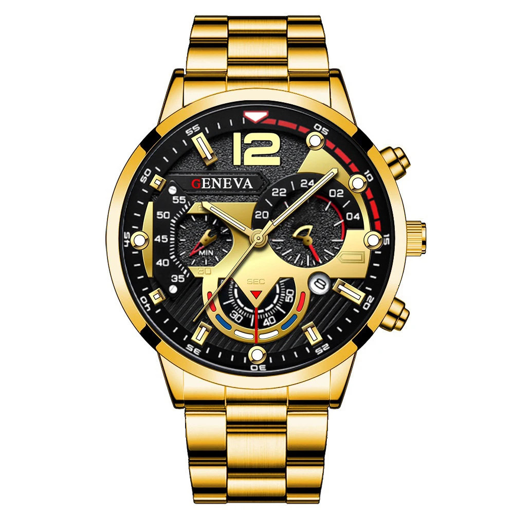 Fashion Men’s Watches Stainless Steel Band Analog Quartz Wristwatch with Calenda