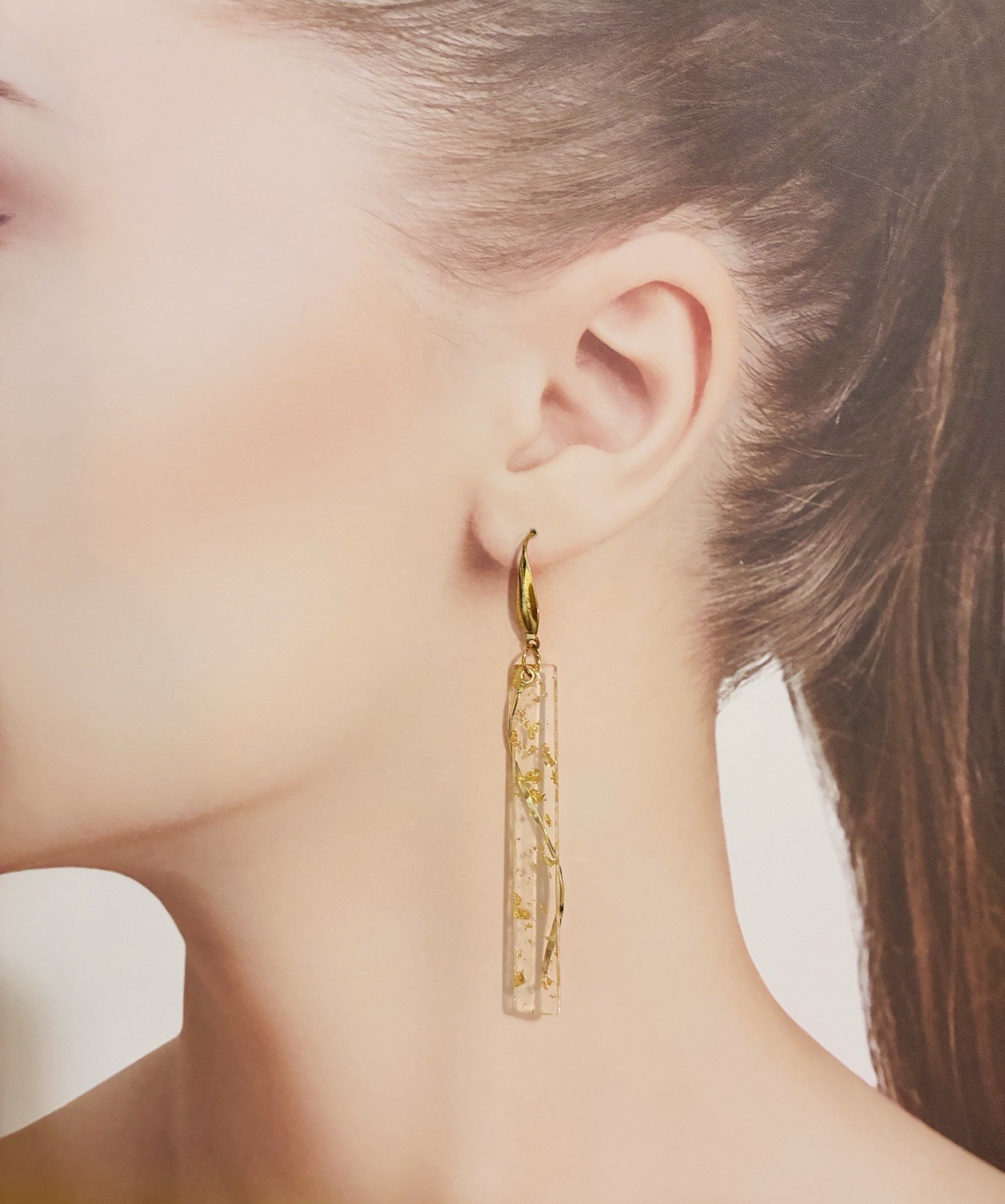 Gold Flake Clear bar Modern Design Earrings