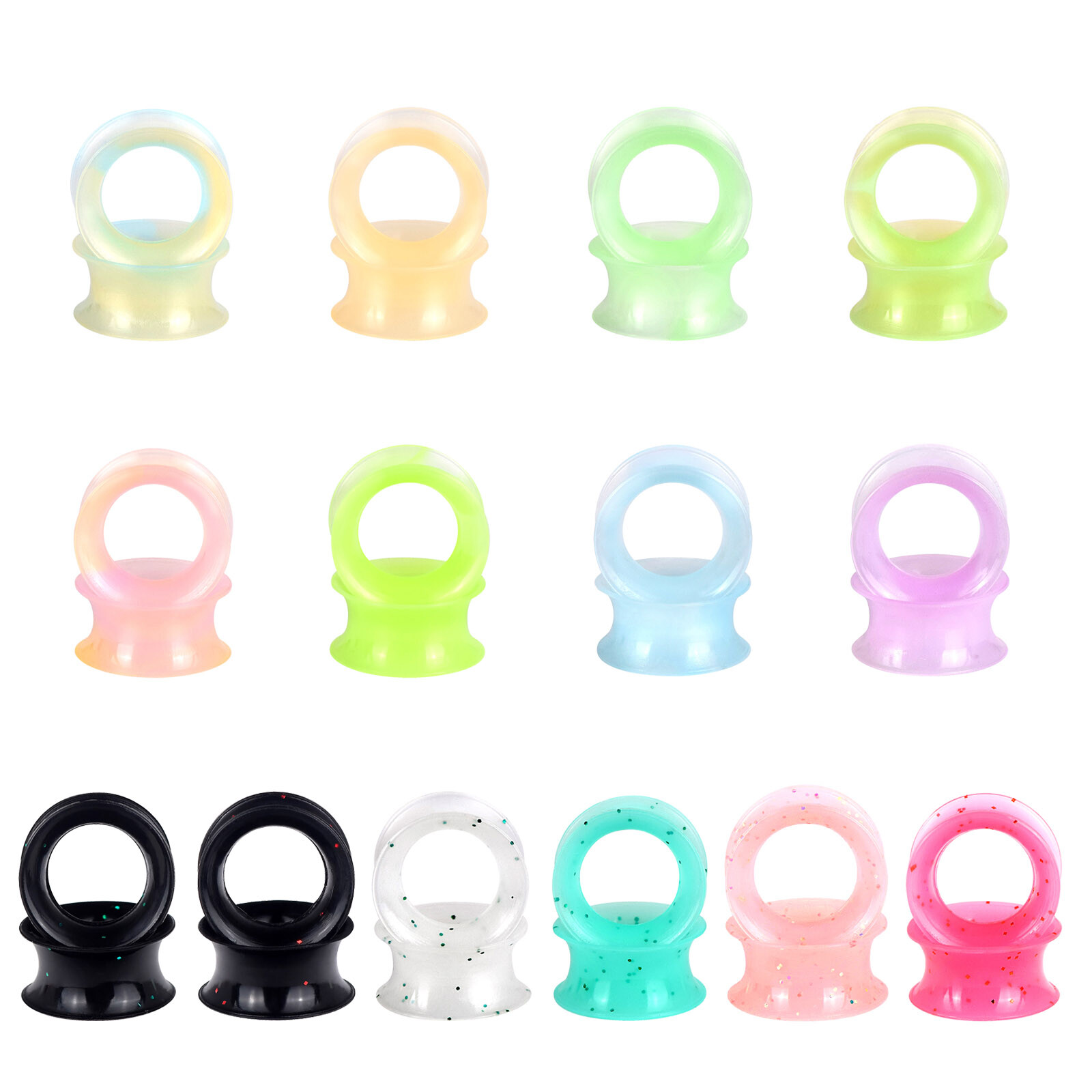 4PCS Thin Silicone Ear Tunnels Plugs-Double Flared Ear Gauges Earskins 2g-3/4″