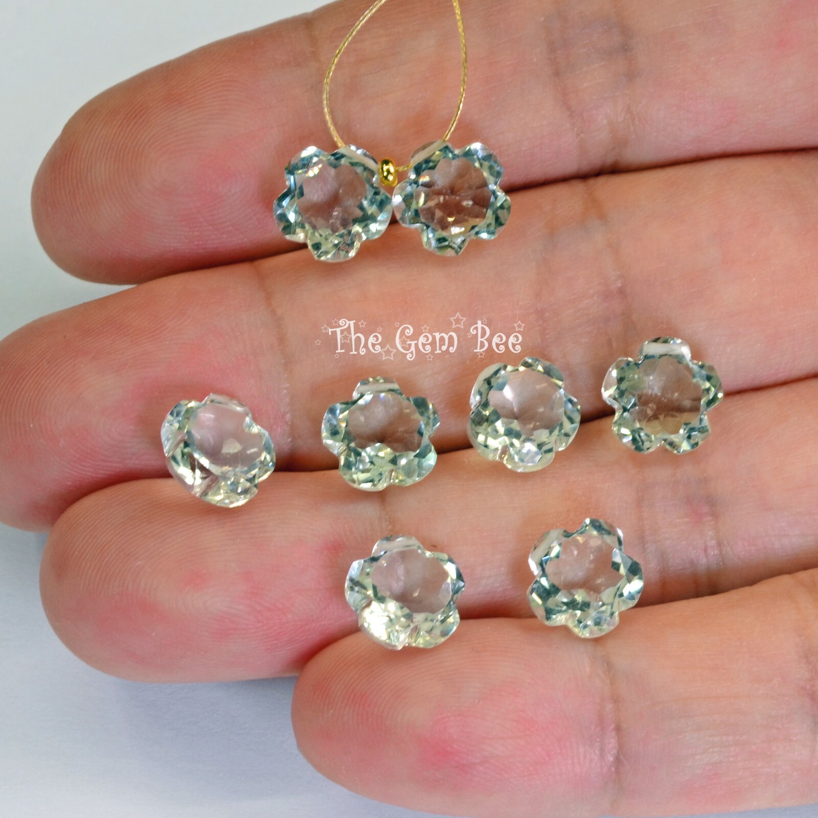 7.8mm Green Amethyst Prasiolite Faceted Carved Carving Flower Briolette Bead (2)