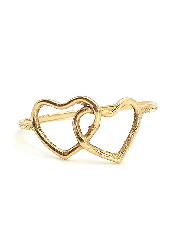 14K Yellow Gold Double Open Heart Ring Delicate Minimalist Size 7 0.7g Tested
