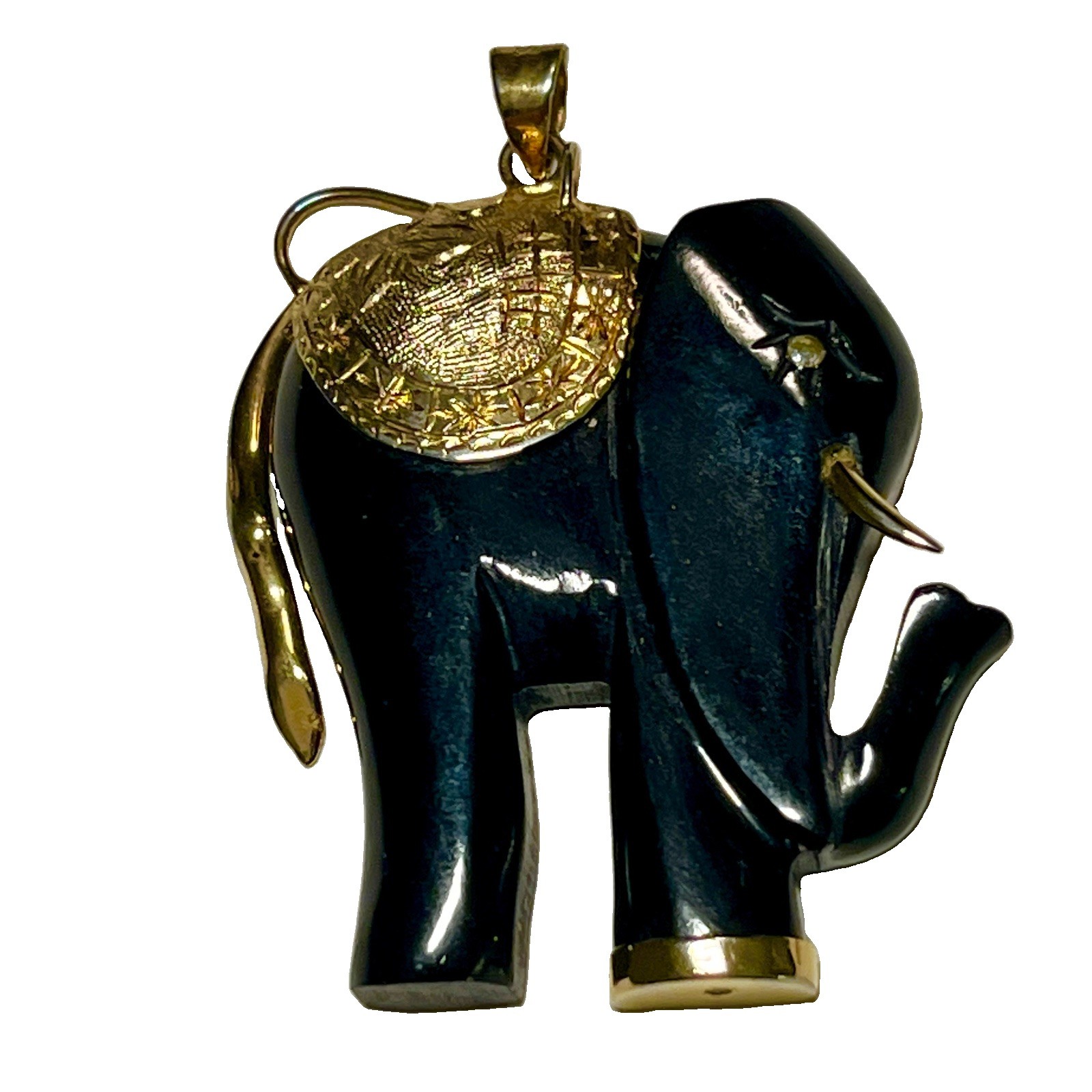 Art Deco Elephant Pendant, Black and Gold
