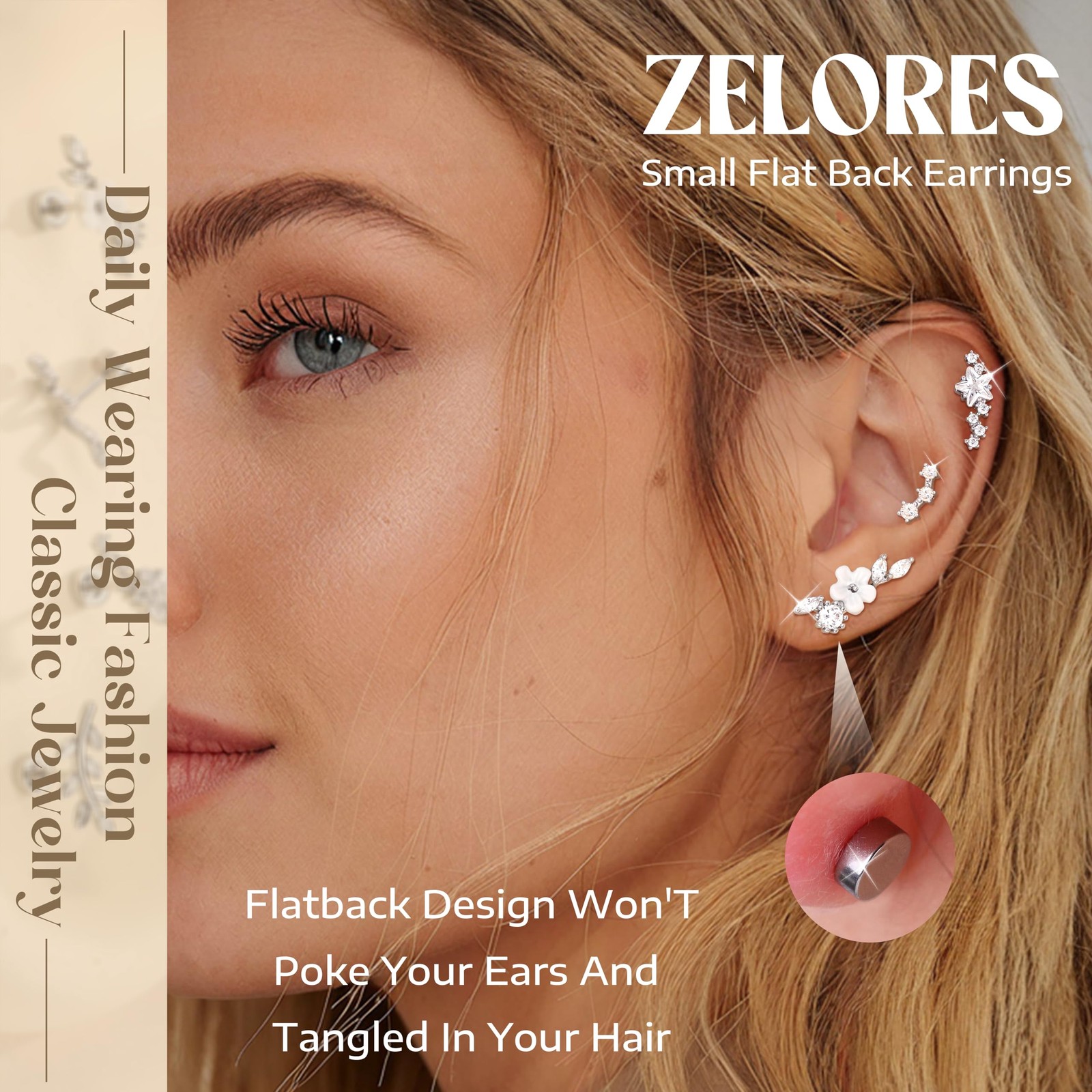 ZELORES 9Pcs Flat Back Cartilage 16G (1.2mm), Silver Plated Tone-9Pcs