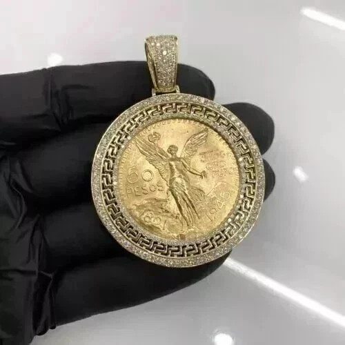 2Ct Round Cut Real Moissanite Medallion Men’s Pendant 14K Yellow Gold Plated