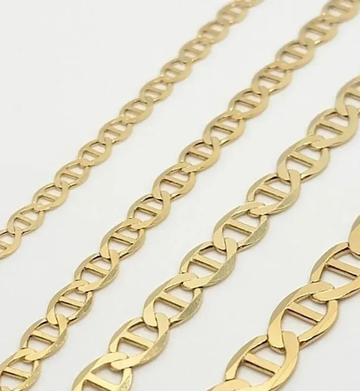 10K Solid Yellow Gold Link Chain Bracelet Necklace 3.2mm~6mm Size 7″~26″