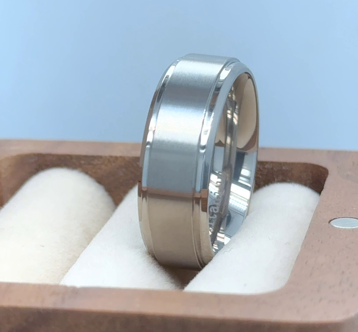 8mm Silver Titanium Band Satin Brushed Polished Edge Ring Husband Valentine Gift