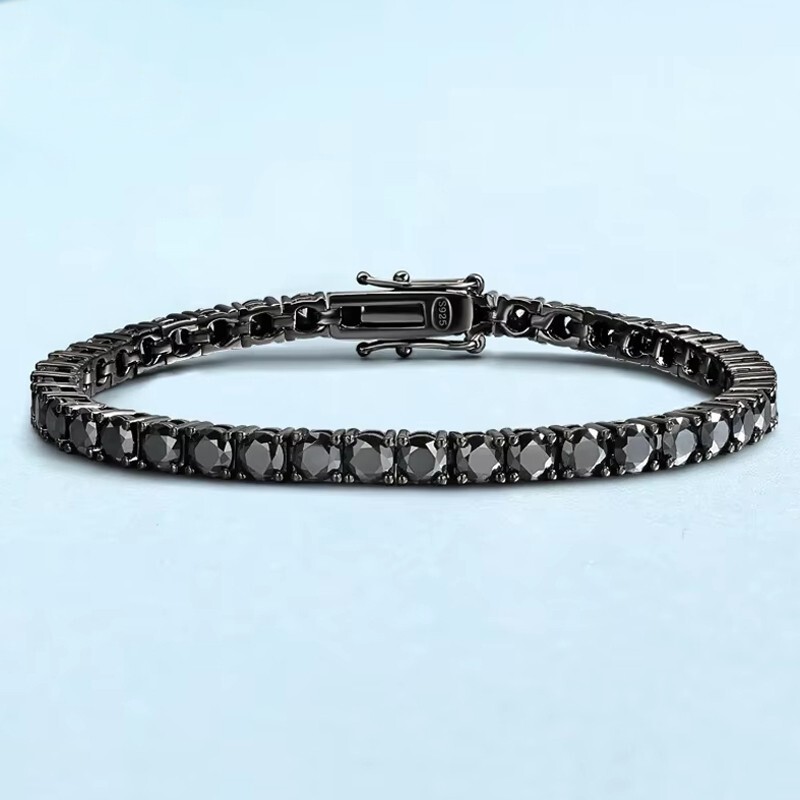 3-6.5mm Black Moissanite Tennis Bracelet Women Men Chain 925 Sterling Silver GRA