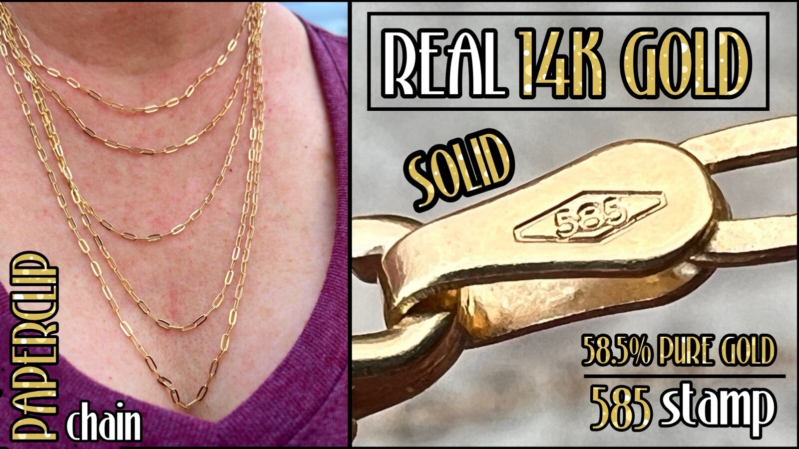 Real Solid 14K Gold Paperclip Paper Clip Chain Necklace Italy 16‘‘~24″ 2.6MM