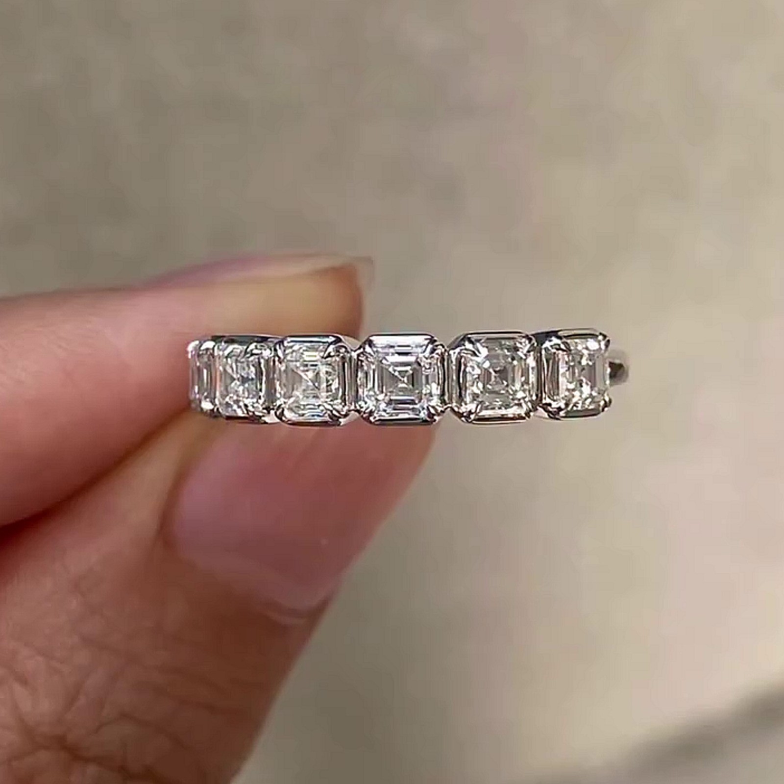 4.20Ctw Asscher Cut Moissanite Half Eternity Wedding Band 14k White Gold Plated