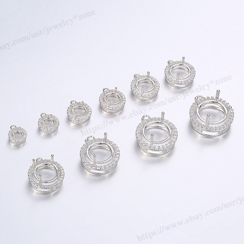 Pre Notched Round 4 Prong Mount Dangle Setting Sterling Silver Pendant/Earring