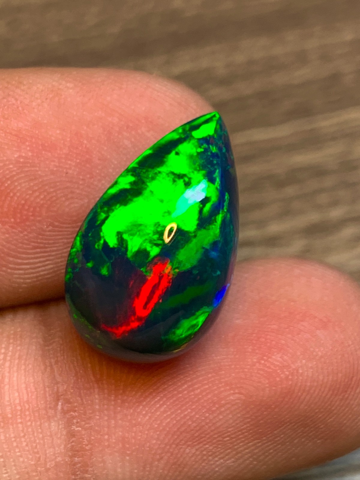 7.7ct Multi-Fire Ethiopian Black Welo Opal Pear Cabochon Statement Jewelry