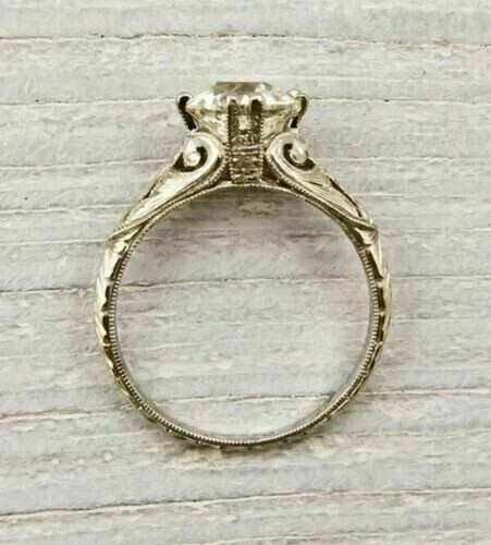 Art Deco Style Round Lab Created Diamond 14K White Gold FN Filigree Wedding Ring