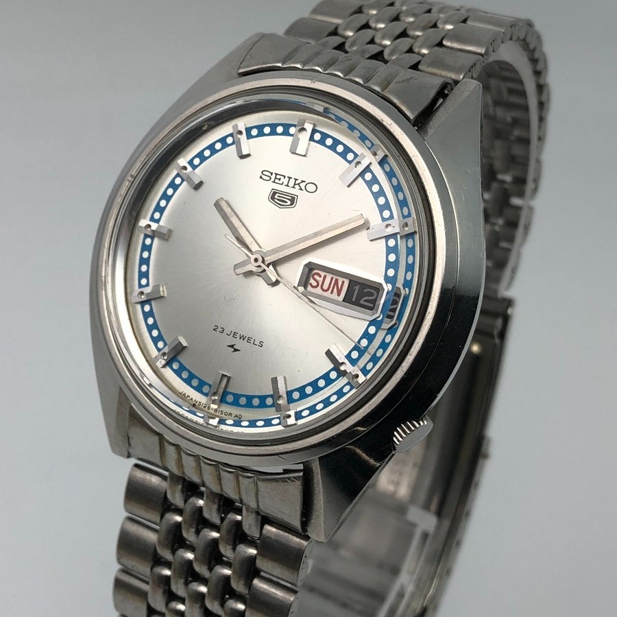 Vintage 1969 SEIKO 5 Rare Blue Dot Chapter Ring Dial 5126-8110 Automatic #2584