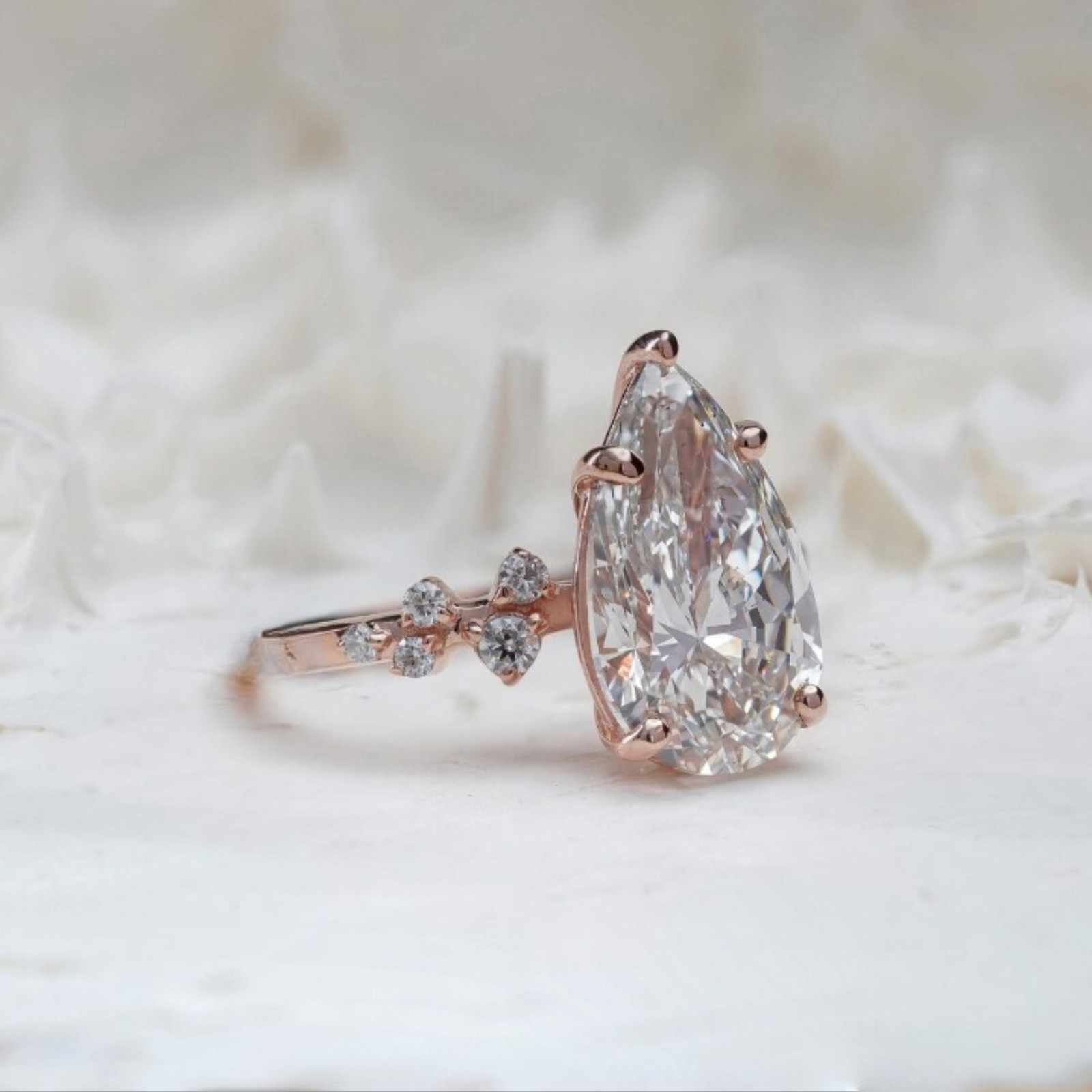 4.00 Carat Pear Cut Lab Created Diamond Solitaire Ring | 14k Solid Rose Gold
