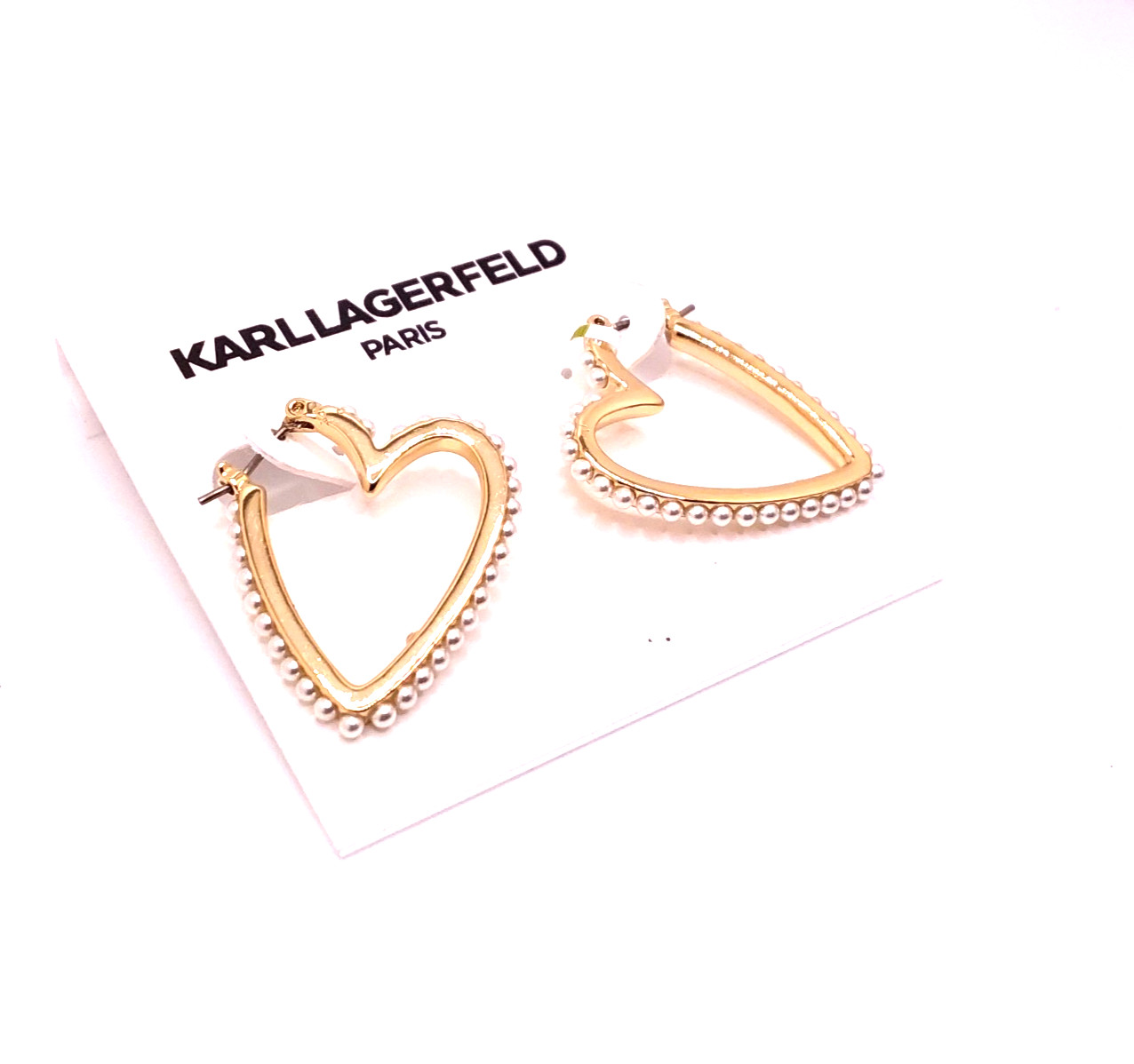 Karl Lagerfeld Paris Gold Heart Shaped Hoop Earrings Adorned With Faux Pearls