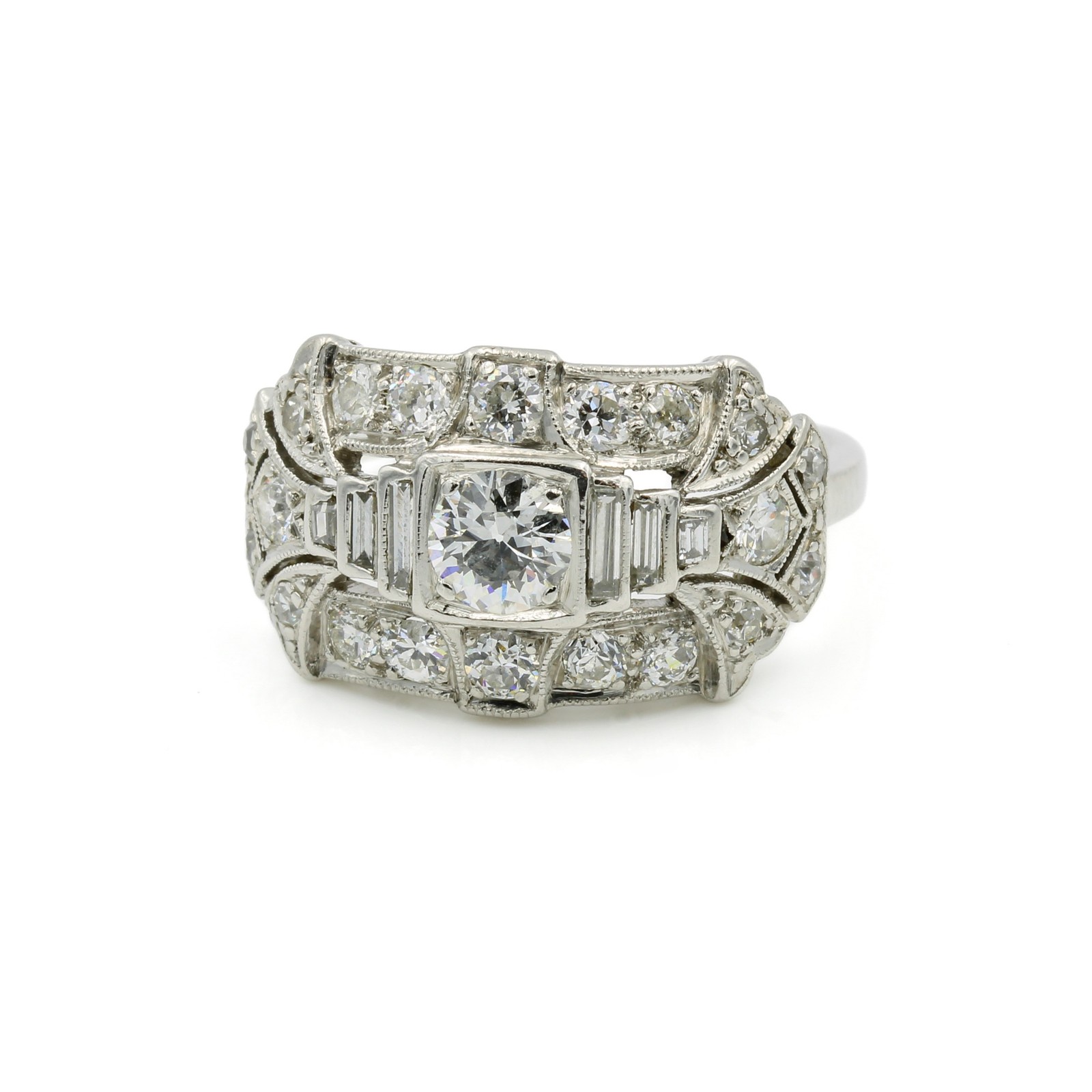 Art Deco Die Struck 900 Platinum 1.16ctw Diamond Size 6.25 Ring #E23-309