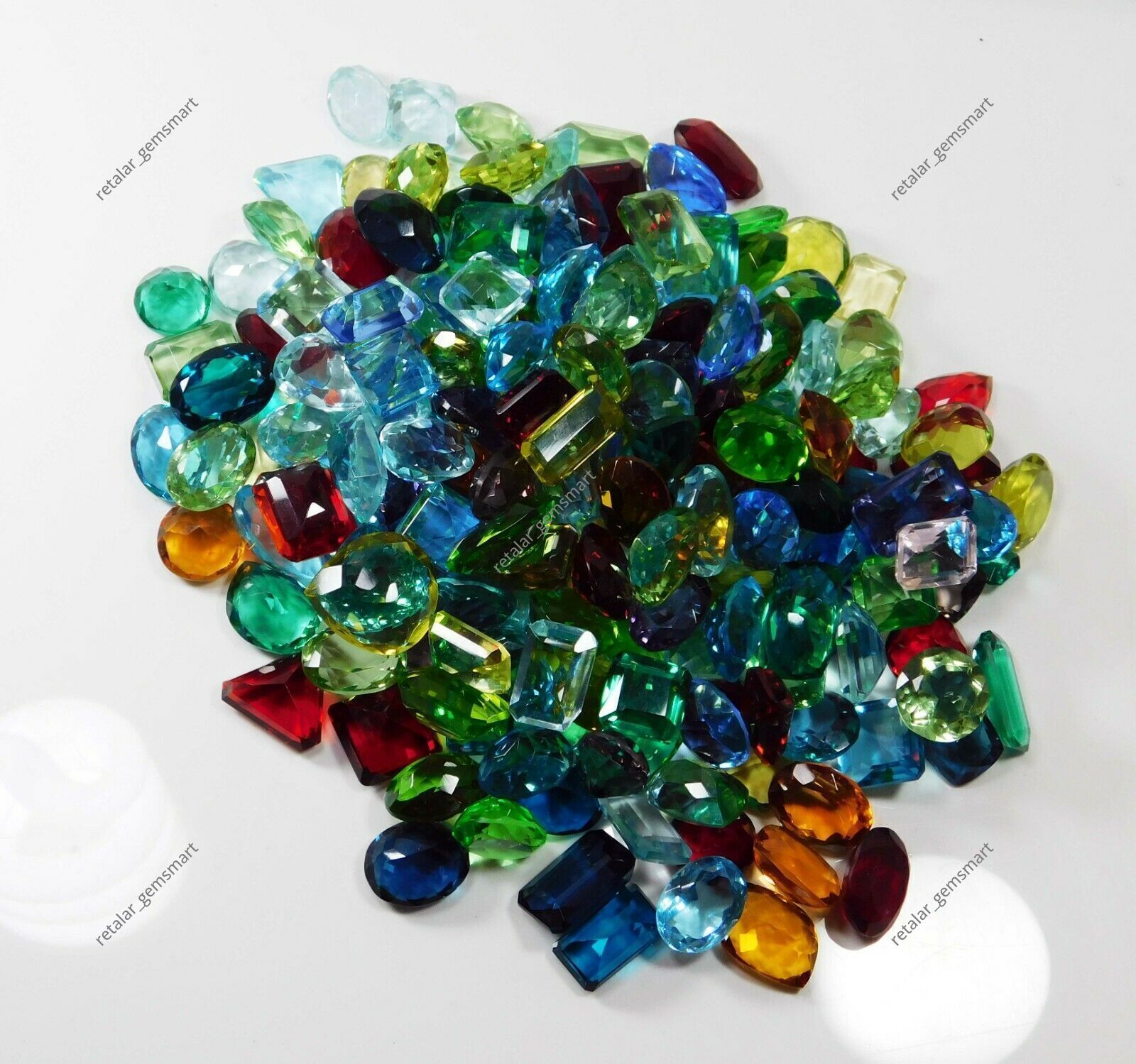 500 Ct Lab-Created Topaz CERTIFIED Gemstone Lot Mix Shape Ring Size