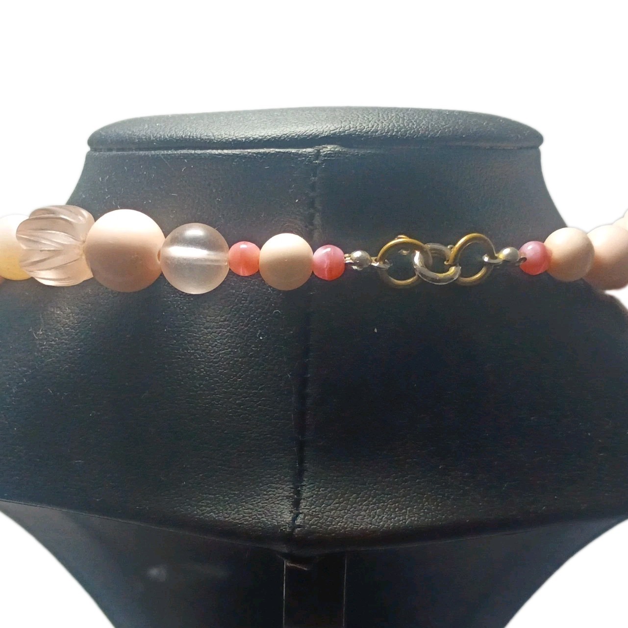 Vintage Multi Beaded Acrylic And Rose Quartz Soft Pink Gold White Clear Necklace