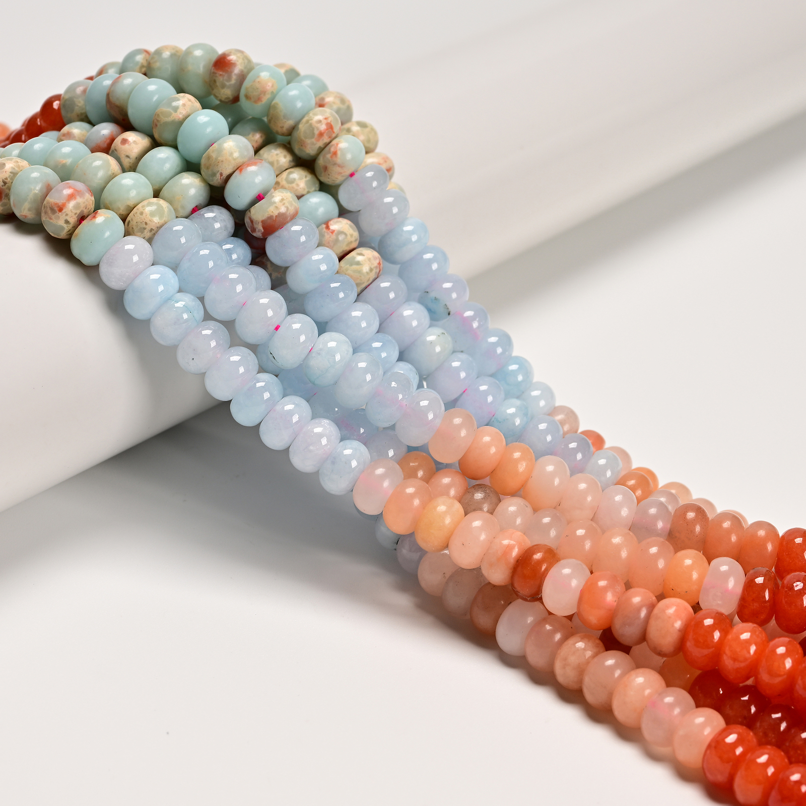 09-Multi-color Gemstone Smooth Rondelle Beads Size 5x8mm 15.5” Strand