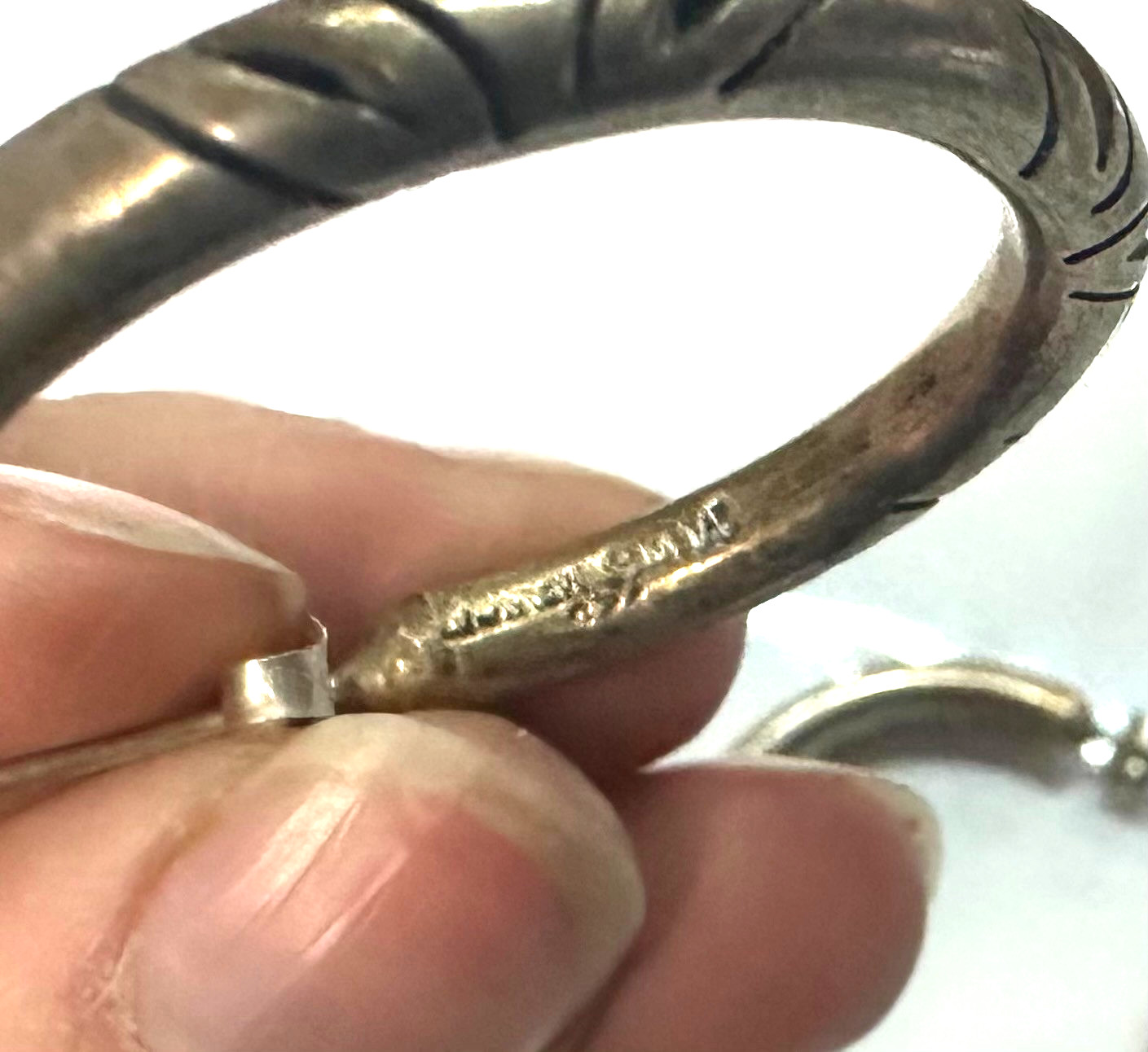 Signed MWS Mexico Hoop Earrings 925 Large Etched Hoops Sterling Silver 925 #10
