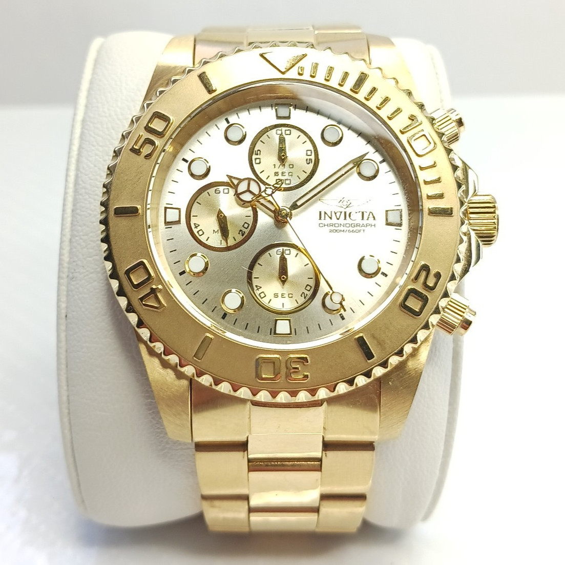 Men’s Invicta Quartz Divers Chronograph/ #1774 Gold Tone – Wrists up to 6.5″ in