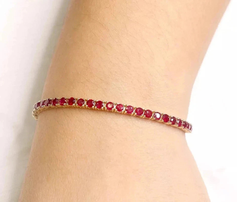 7.00 Ct Round Cut Natural Red Ruby Tennis Bracelet 14K Solid Yellow Gold