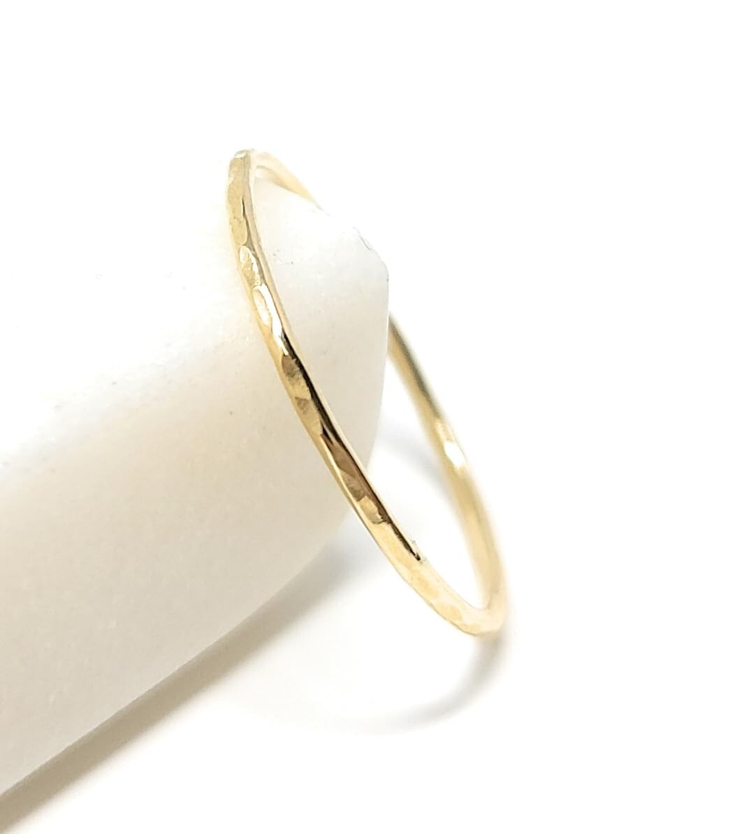 10k Solid Gold Hammered Stackable Ring, Hammer Finish, Yellow White Rose Rings
