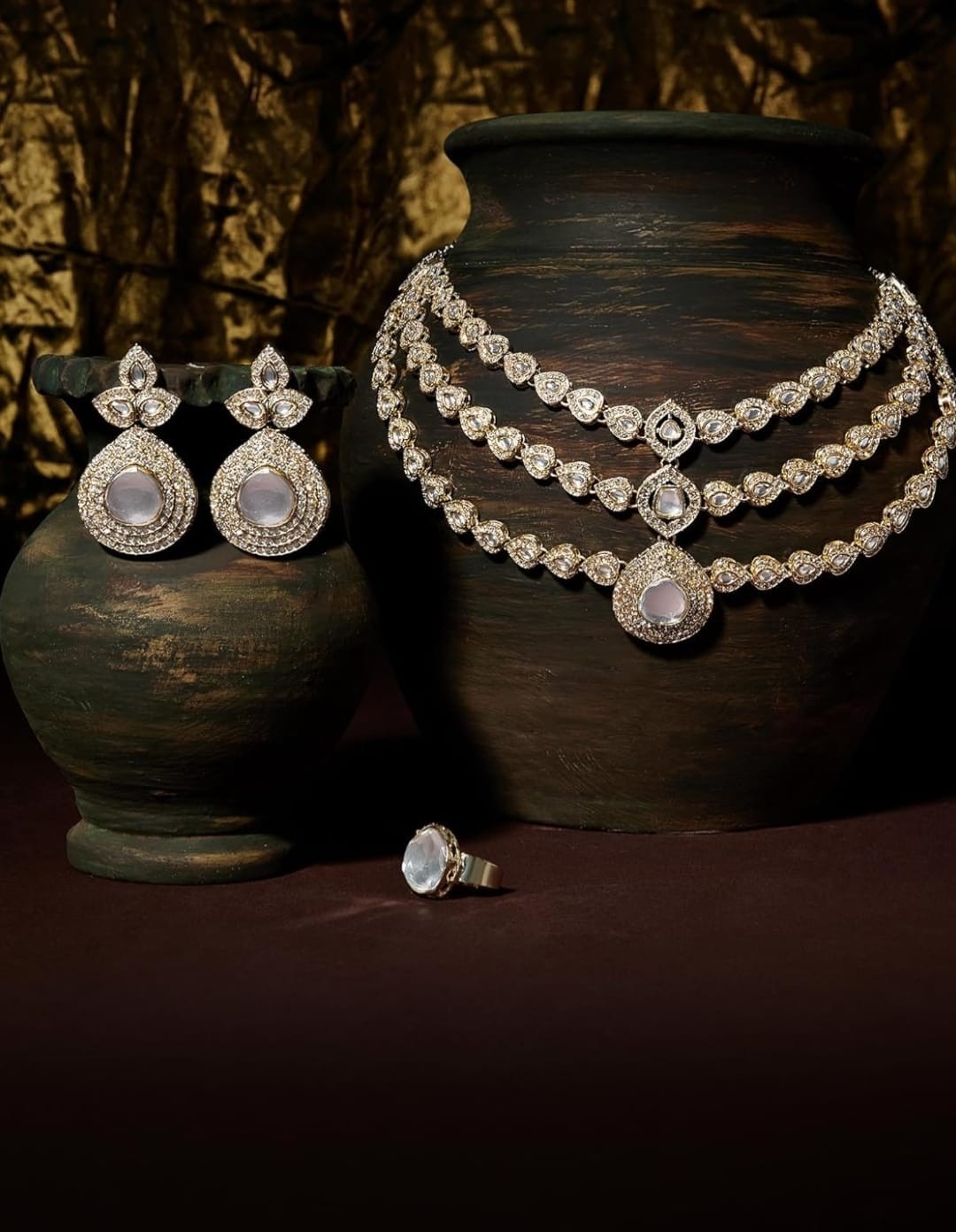 Indian bollywood gold plated created pearl and beads necklace set for women