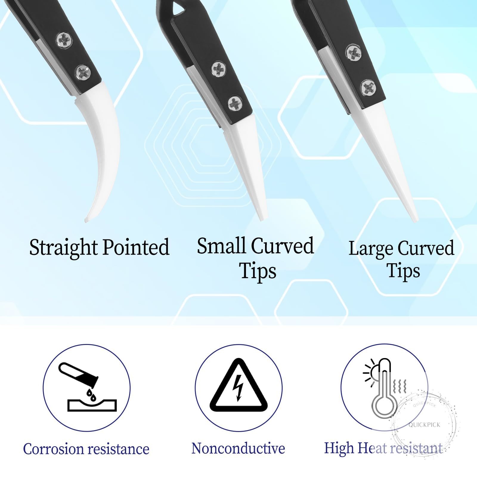 6 Pcs Precision Reverse Ceramic Tweezers Black Non-Conductive Solder Tweezer