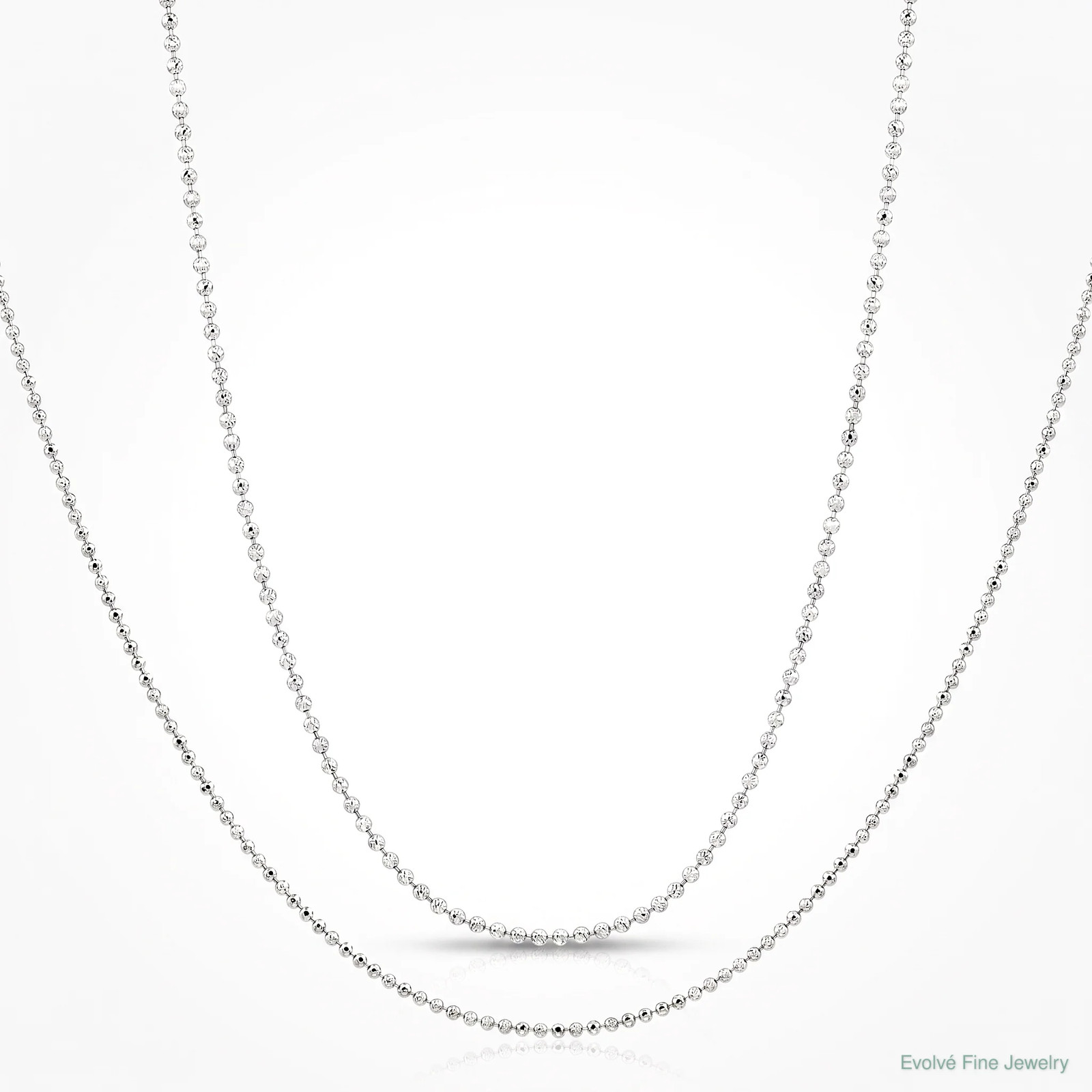 14K White Gold 1.2mm Diamond-Cut Beaded Pendant Chain Necklace 14″-24″