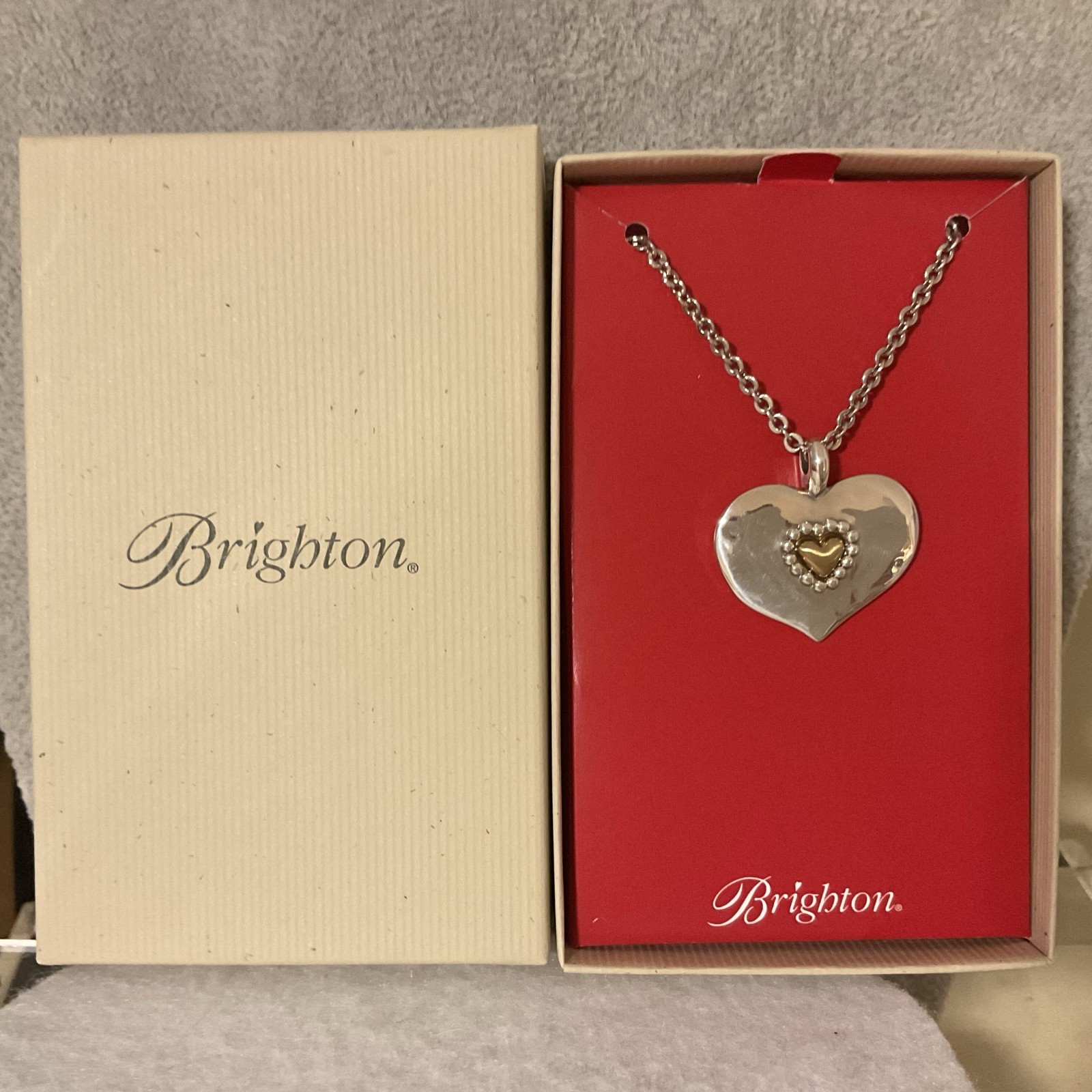 NWT BRIGHTON 2 TONE LOVE BEYOND WORDS HEART NECKLACE + BRIGHTON GIFT BOX RP:$68