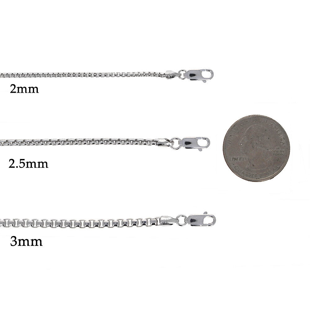 2mm 925 Sterling Silver Round Box Chains Wholesale Chains 16″,18″,20″,22″,24″,30