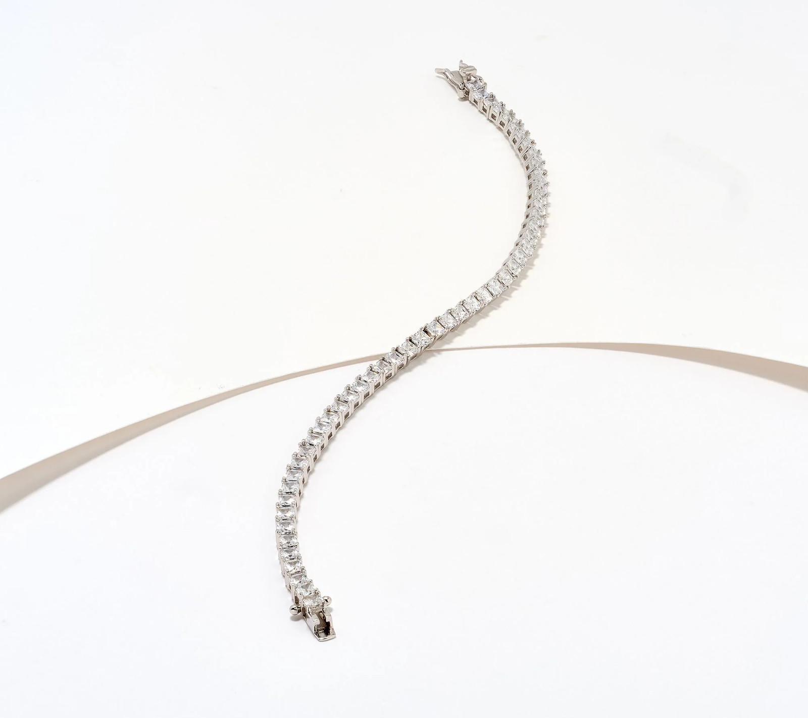 Diamonique Classics Sterling Silver Princess Cut Tennis Bracelet, 7-1/4″