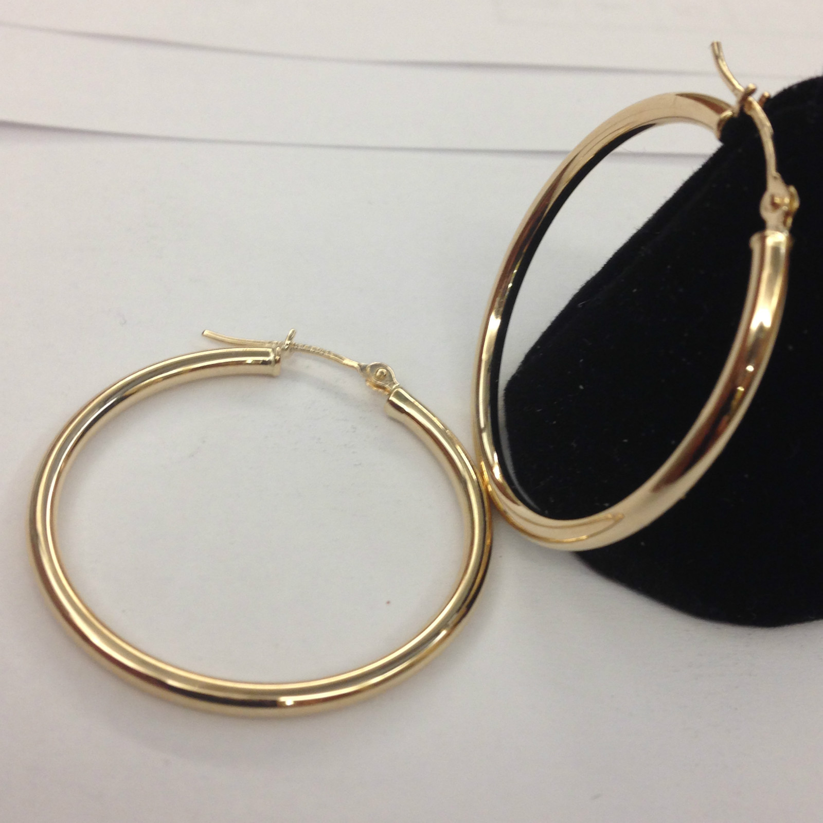 14k Yellow Gold 2mm x 40mm Round Shiny Lite Tube Hinged Hoop Earrings 1.8 Grams